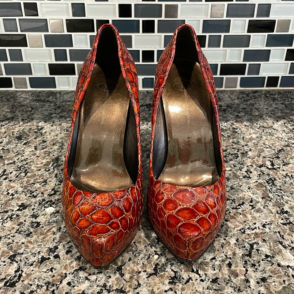 Red alligator Jessica Simpson heels